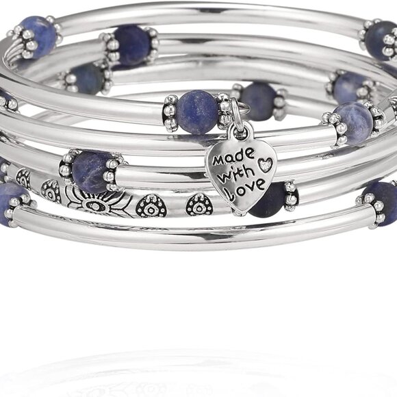 Beaded Bangle Bracelets for Women Silver Wrap Bangles Bracelet Womens Costume Je - Picture 1 of 6